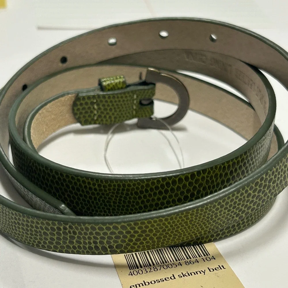 Coldwater Creek Green Embossed Snakeskin Skinny Belt XL Misses 18 New
